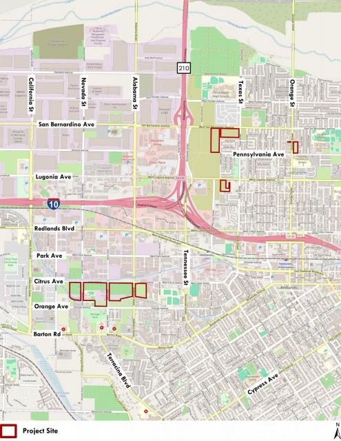 Location map showing properties to be rezoned.