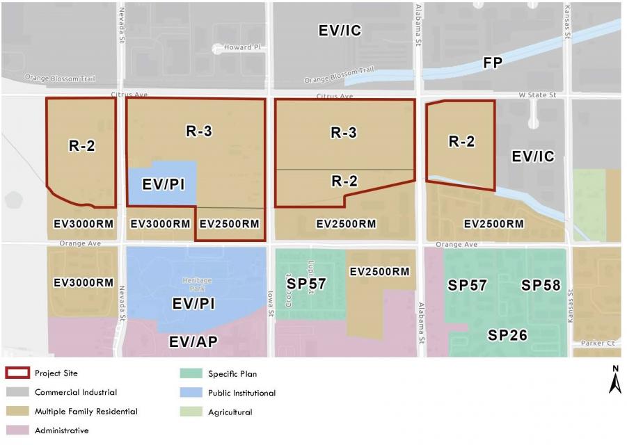 Zoning map showing proposed new zone designations.