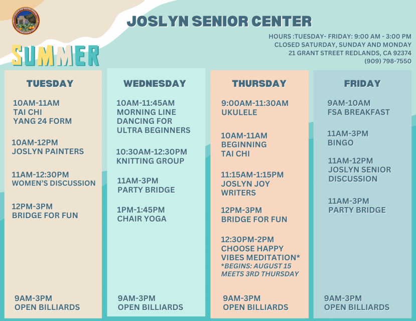 Joslyn Summer Schedule